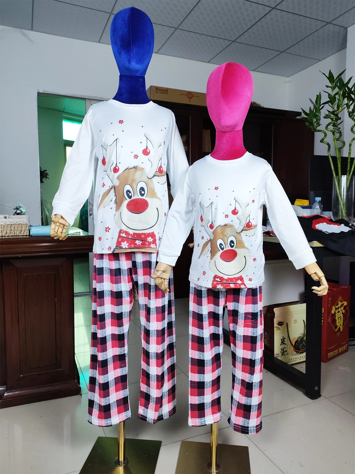 New Christmas Elk Printed Parent-child Long Sleeve Pajamas Knitted Cotton Homewear Pajamas Set A large number of stocks