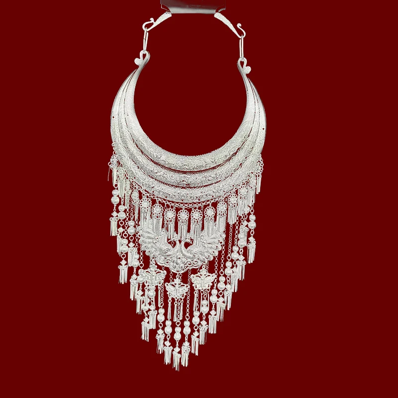 Depth Chinese Miao Hmong ethnic necklaces aluminum plated silver Jewelry Culture Feat Flower necklace