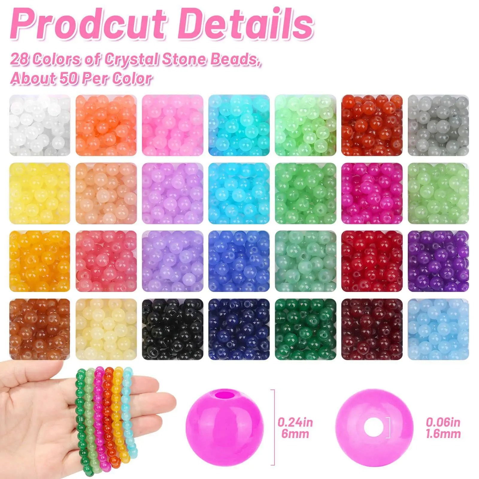 Hot Sale DIY Accessories 6mm Crystal Glass Jelly Double Beads Loose Seed Beads Ball Pattern Jewelry Making Made Silicone Stone