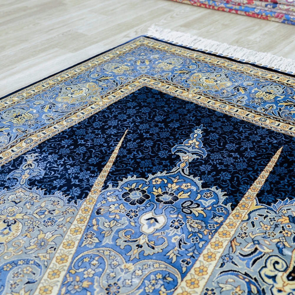 Pure Silk Handmade Turkey Dubai Indian Factory Samarkand Blue Turkish Carpet for Living Room