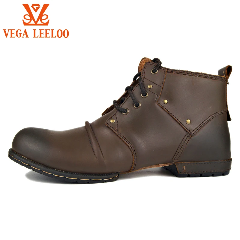 Retro British Motorcycle Boots Genuine Leather  Zipper-up Leather Chukka Boots with Fur  Cowboy Ankle Boots