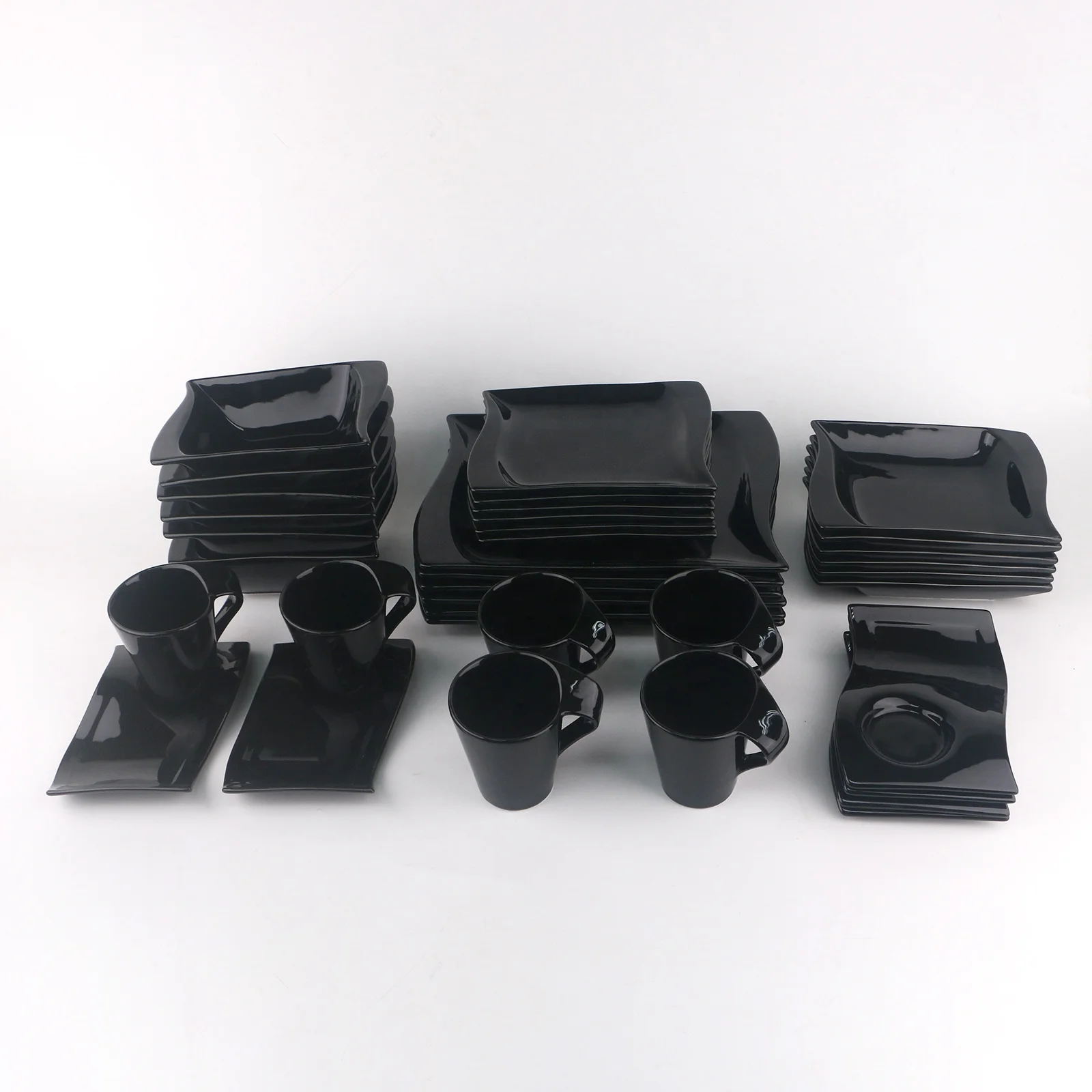 36 шт. черный набор посуды Роскошная фарфоровая Комплектная посуда керамика бесконечные угловой Посуда Столовые