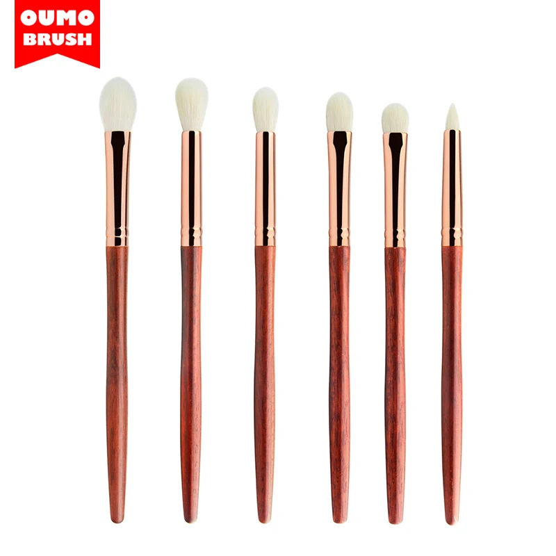 OUMO BRUSH--6PCS XGF goat hair eye  blending makeup brush set rosewood handle rose gold eye shadow brush set custom logo