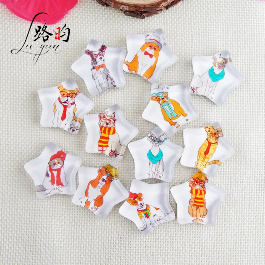 Wholesale Custom Refrigerator Magnet Sticker Kitchen Star Shaped Dog Cat Malta Glass Magnet