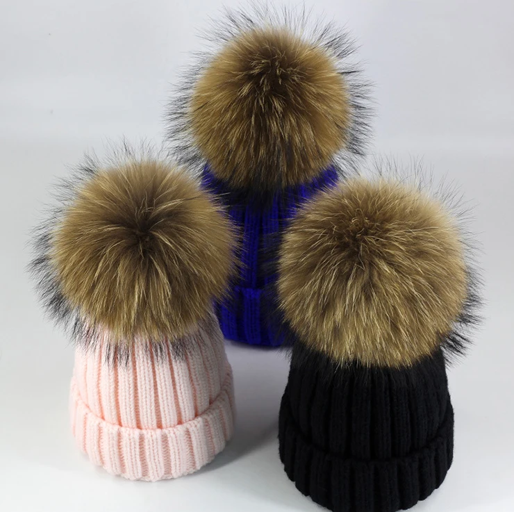 wholesale custom personalised youth premium wool single-cuff knitted streetwear pom pom winter hat solid red fashion crochet cap