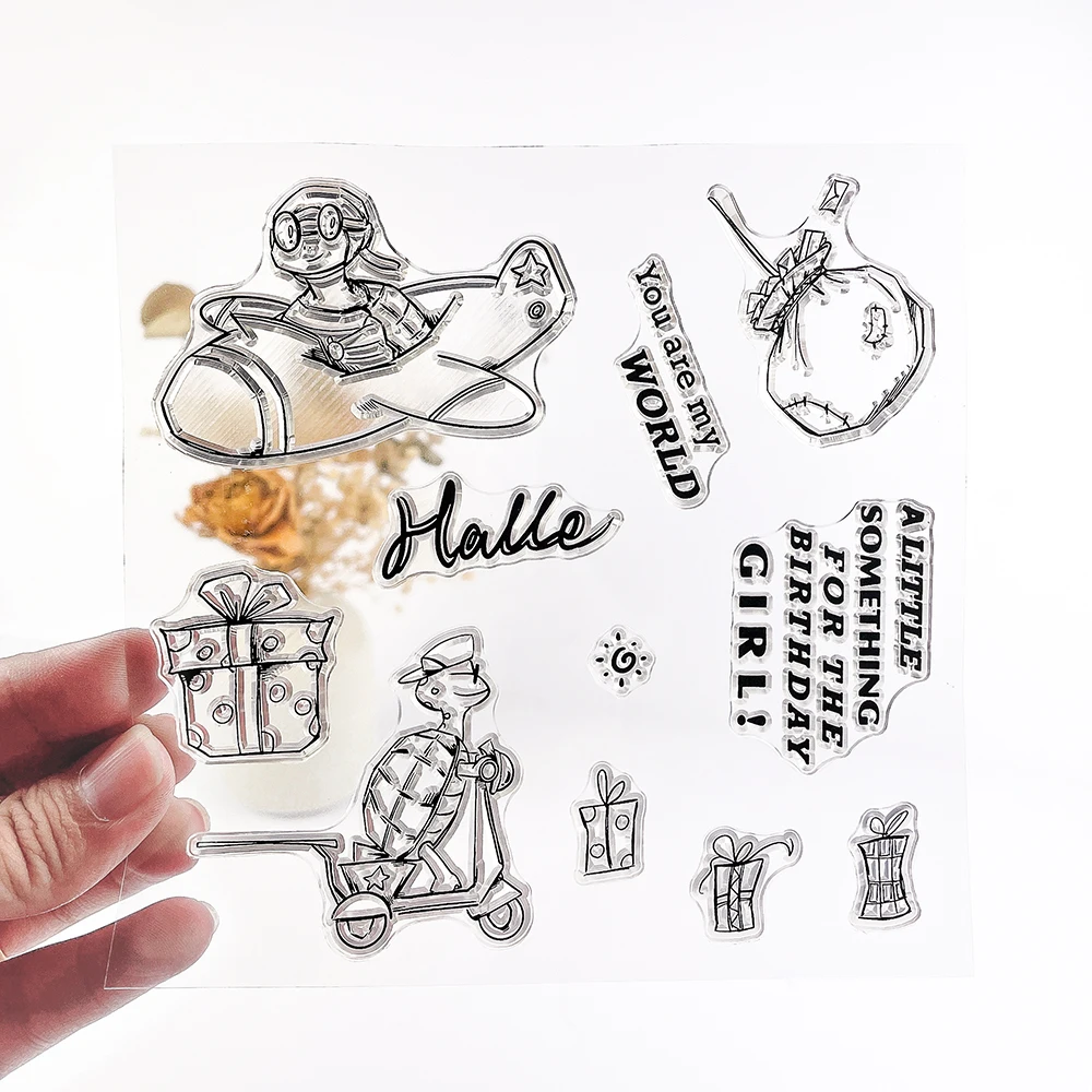 Customized Clear Space Astronaut Tortoise Gift Silicone Self Inking Transparent Stamps For Greeting Cards