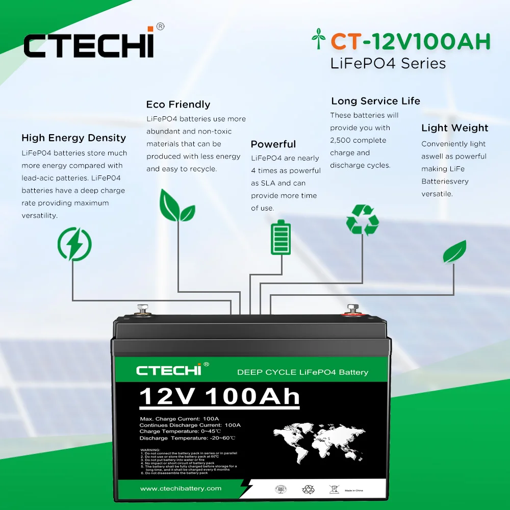 CTECHi 100Ah Litium Batterie Litio Li ion Lithium Lifepo4 100ah Lipo4 12v 100ah Battery Lifepo4 Lithium Battery