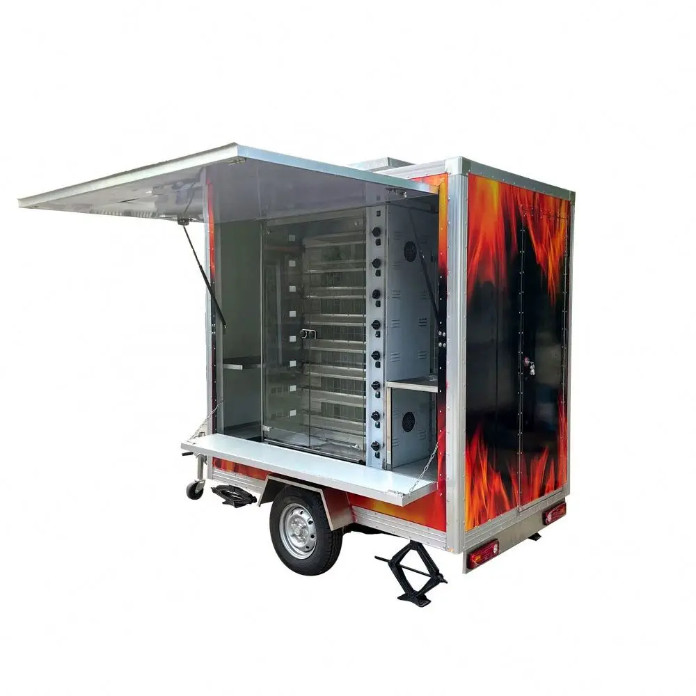 Tune Black Customized Square Mobile Kitchen Food Trailer with Roast Chicken Rack
