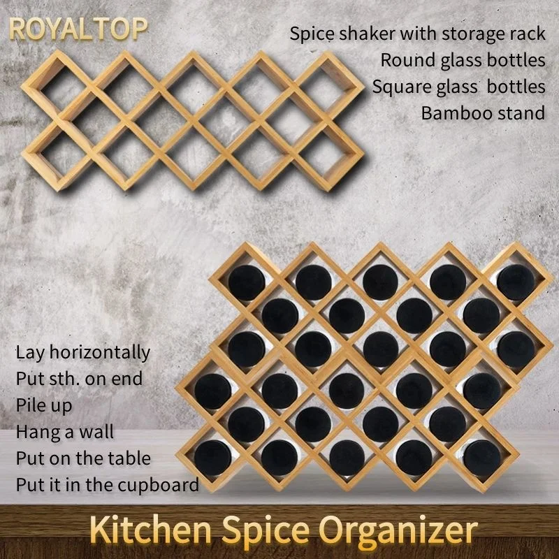 Kitchen Organizer Free Standing & Wall Hanging Spice Storage Bamboo Rack For 3oz 4 oz Glass Spice Bottle Jars