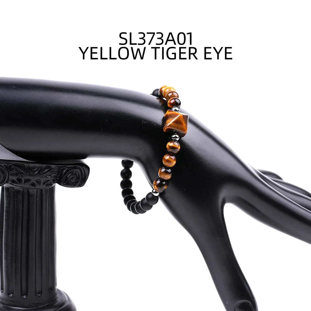 Wholesale Matte Cutting Pyramid Charm Natural Stone Bracelet Tiger Eye Stone Pyramid Shape Lucky Charm Natural Stone Bracelet