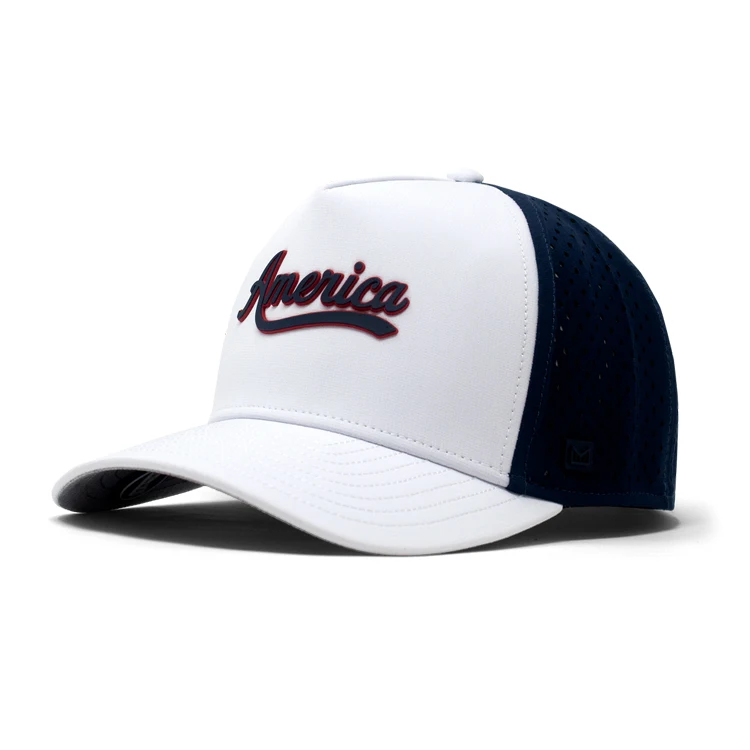 Wholesale Custom Waterproof Laser Cut Drilled Hole Perforated Hat 5 Panel Rubber Pvc Logo Baseball Cap