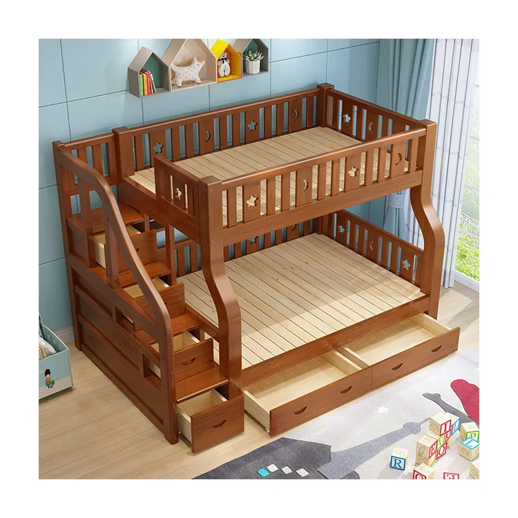 Dorm separation wooden kid bunk bed with stairs and dormitory furniture twin over twin detachable bunk bed pine soild wood