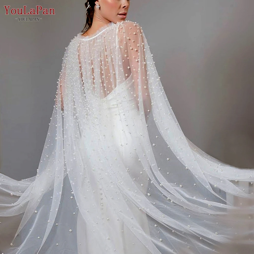 YouLaPan VG02 Woman Luxury Dress Accessories Wedding Cathedral Trailing Cape Bridal Nail Pearl Shawl