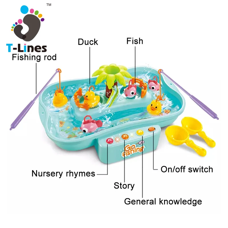 Funny musical rotate play water game fish set kids fishing rod toy