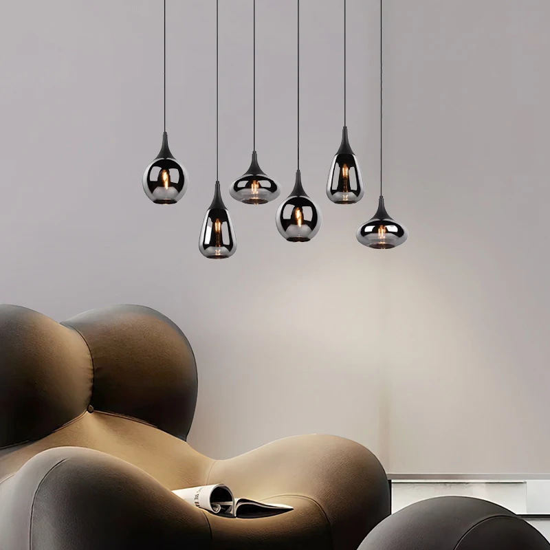 Custom OEM ODM  Pendent Lamp Matte Black Chrome Metal Glass 93x150x34cm Modern Chandeliers&Pendant Lamps With 6 Head