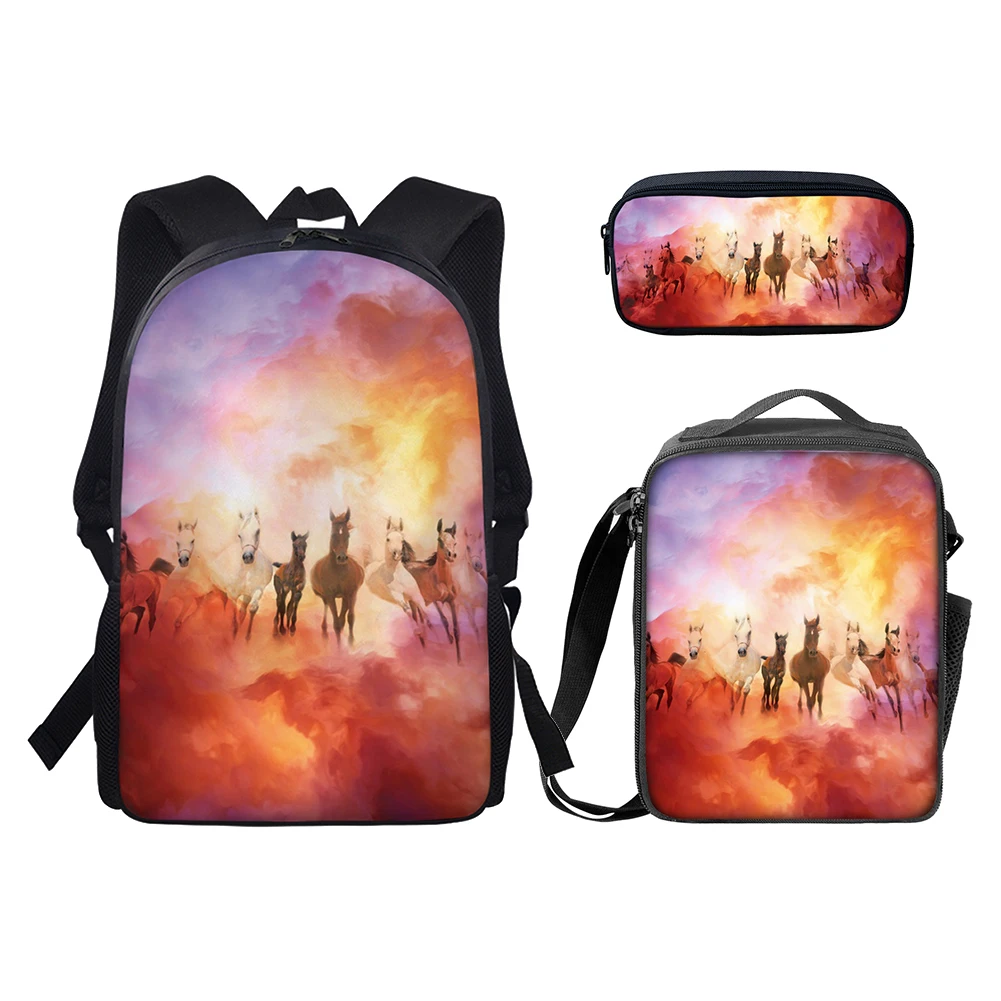 The Galaxy horse print fabric backpack for boys child school bag Lunch Box and Pencil case school bag set for kids Wholesale