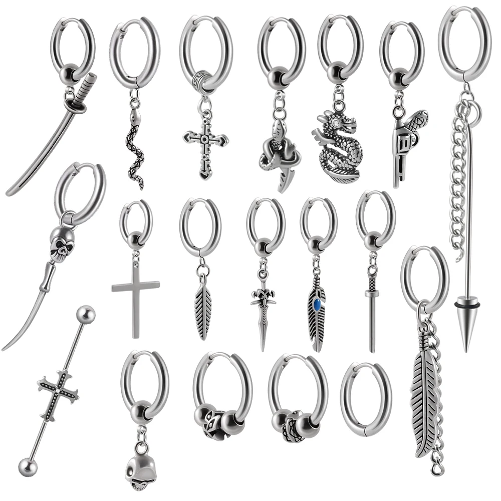 2023 популярные серьги-Клипсы из хирургической стали в стиле панк висячие серьги для мужчин и женщин серьги-кольца Для Пирсинга Ушей с перекрестной закуской оптовая продажа ювелирных изделий
