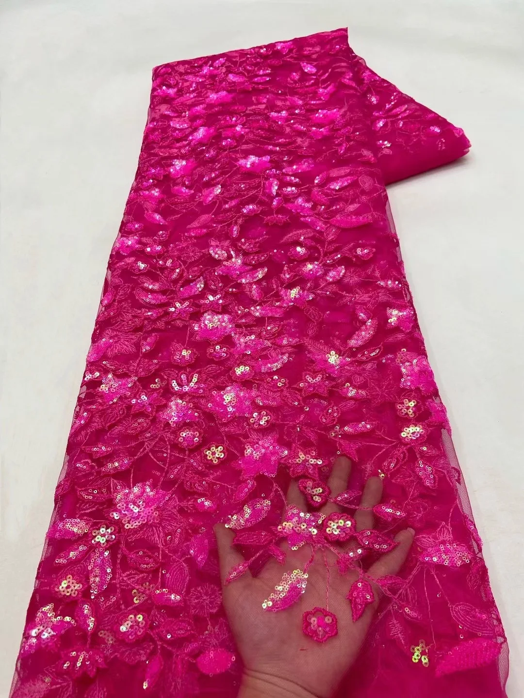 NI.AI Beautiful 3D Embroidery Fabrics Beaded Lace Fabrics Shinny Women Sequins Lace Sewing For Dress