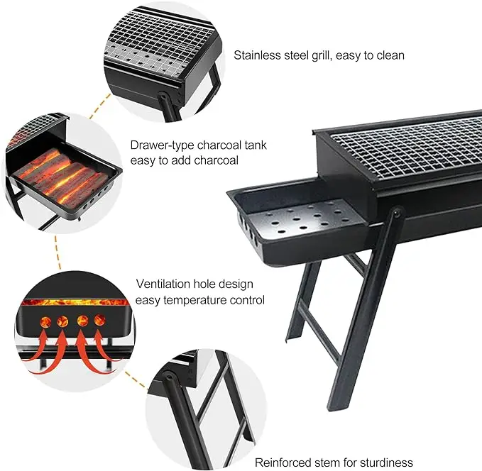 Custom Barbacoa Churrasco Parrilla Mini Small Foldable Portable Barbeque Stove Camping Outdoor Barbecue Charcoal BBQ Grills