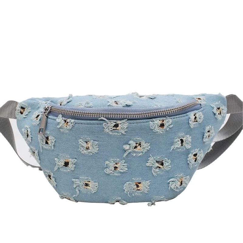 Hot Selling Denim Jean Purse Ladies Fashion Designer Canvas Multi-Function Travel Fanny Pack Waist Bag For Women