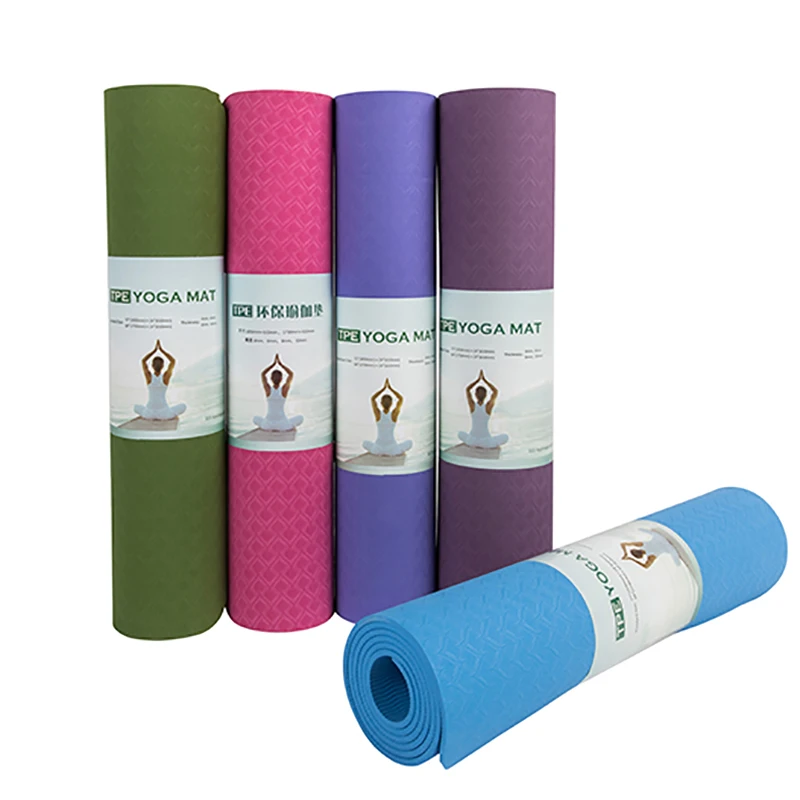 High Quality Anti-slip TPE Fitness Custom Logo Purple Eco-friendly  6mm Yoga Mat