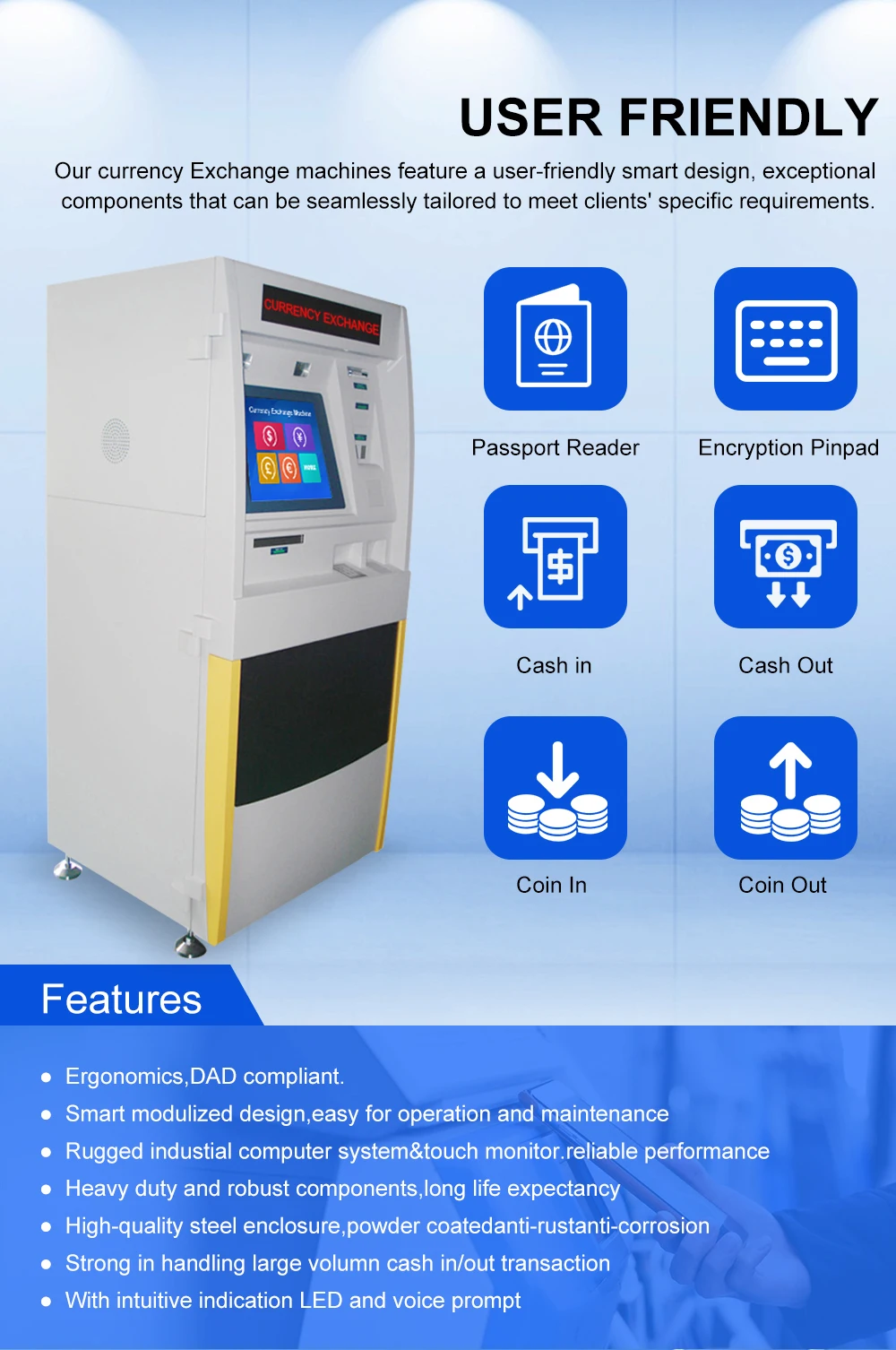 Manufacturer Multiple Foreign Cash Coin Payment Currency Exchange Kiosk ATM Machine