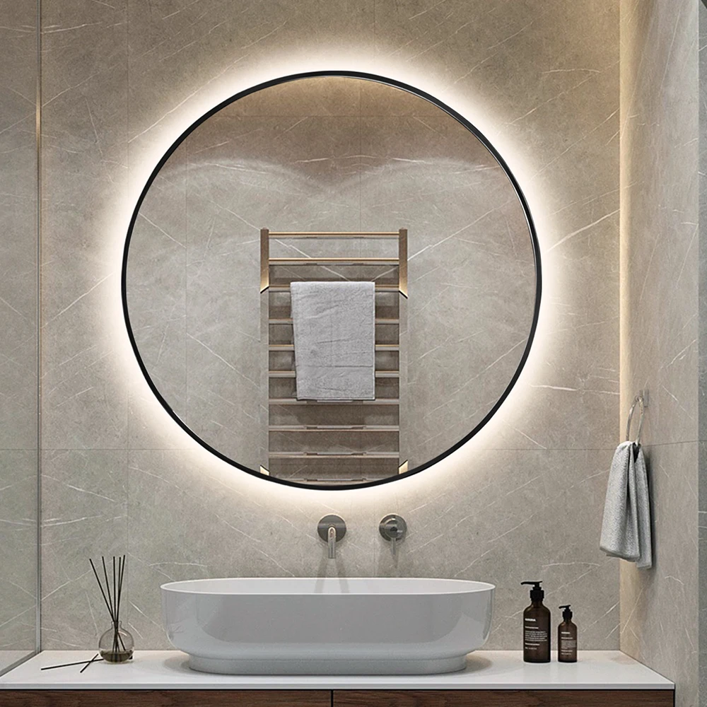 Custom high end smart bathroom round wall mirror golden Bath Led Smart Bathroom Vanity Mirror With Light