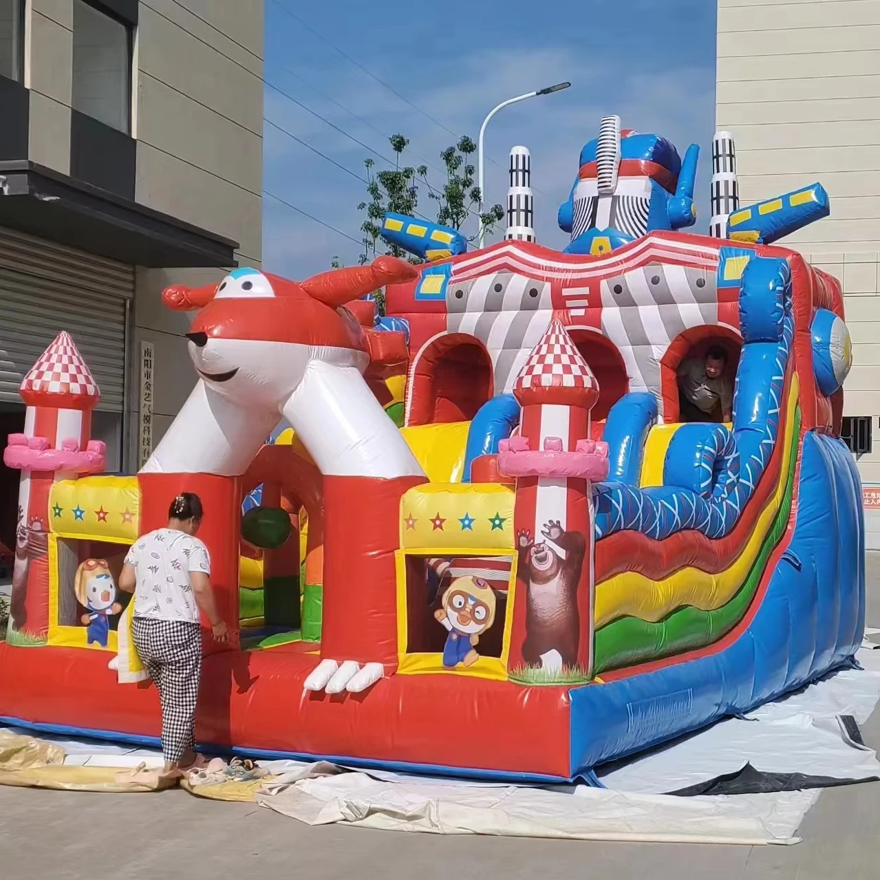 Trampoline Castle With Slide Super Wings Family Bouncing Tent Kids Party Bouncing Inflatable Castle