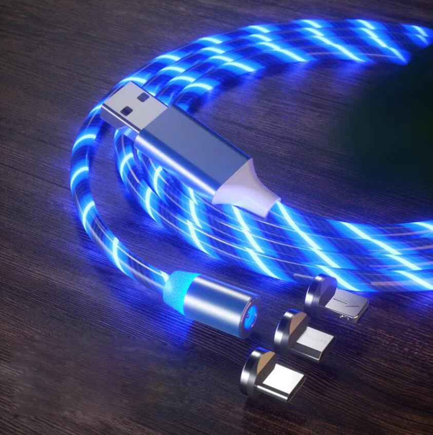 
3 in 1 LED light Luminous Glow Flowing Magnetic Charging Cable luminous magnetic cable 