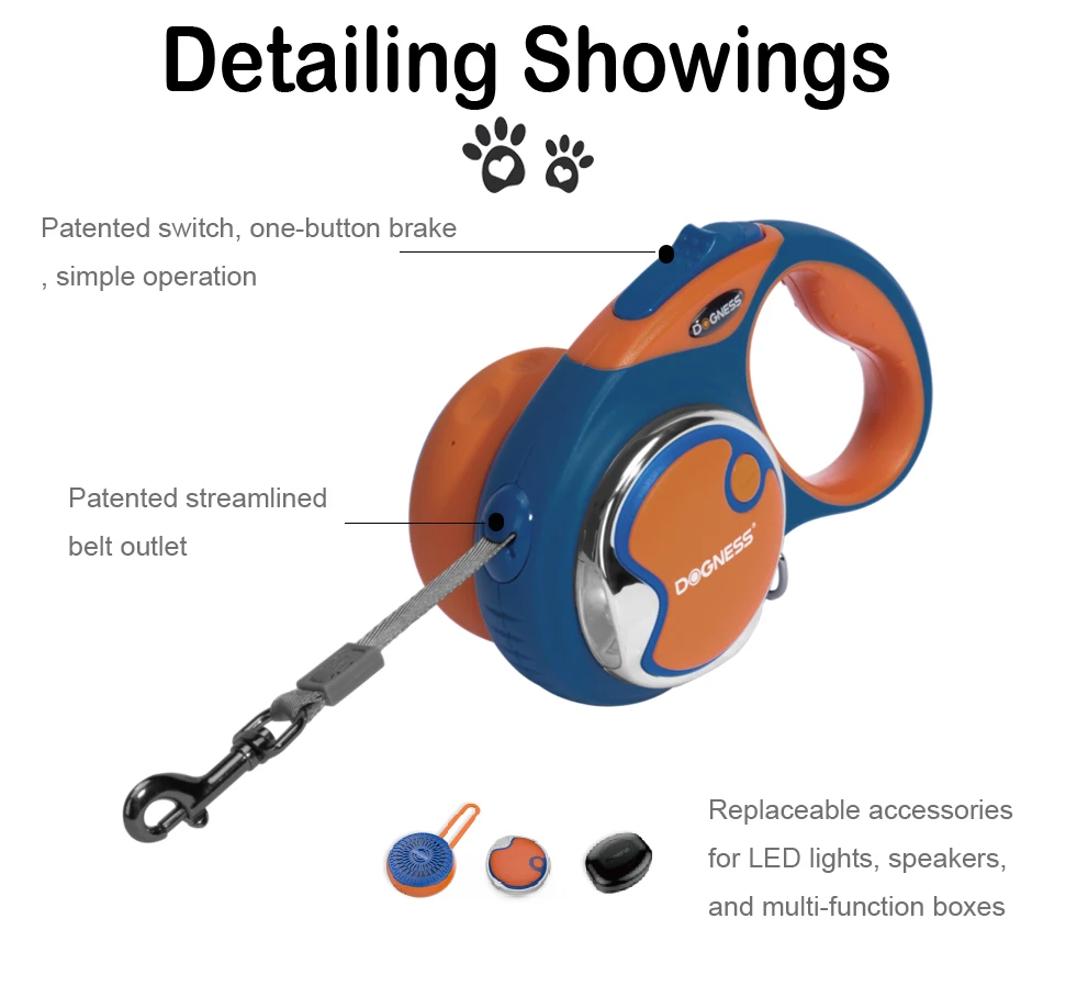  Dogness smart retractable strong nylon led light poop bag music dog