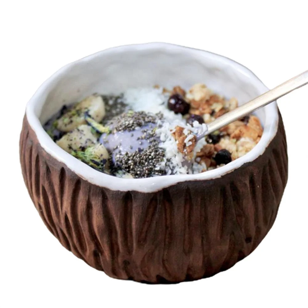 Customized glazed ceramic dinnerware set modern nordic decorative breakfast yoghurt bowl porcelain realistic closed coconut bowl