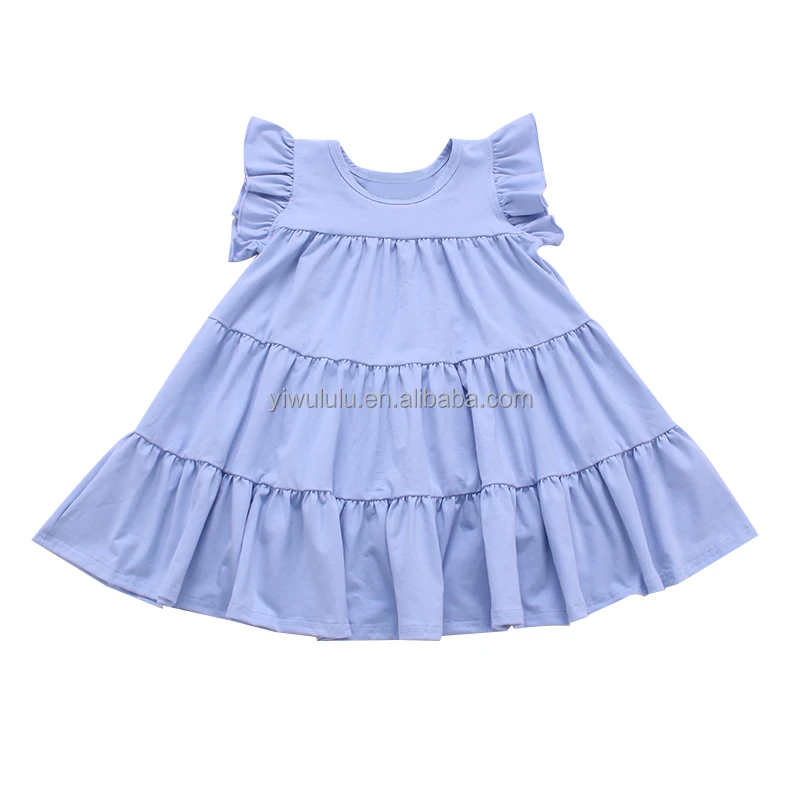 knee length children dress soft cream cotton kids girls dress for summer