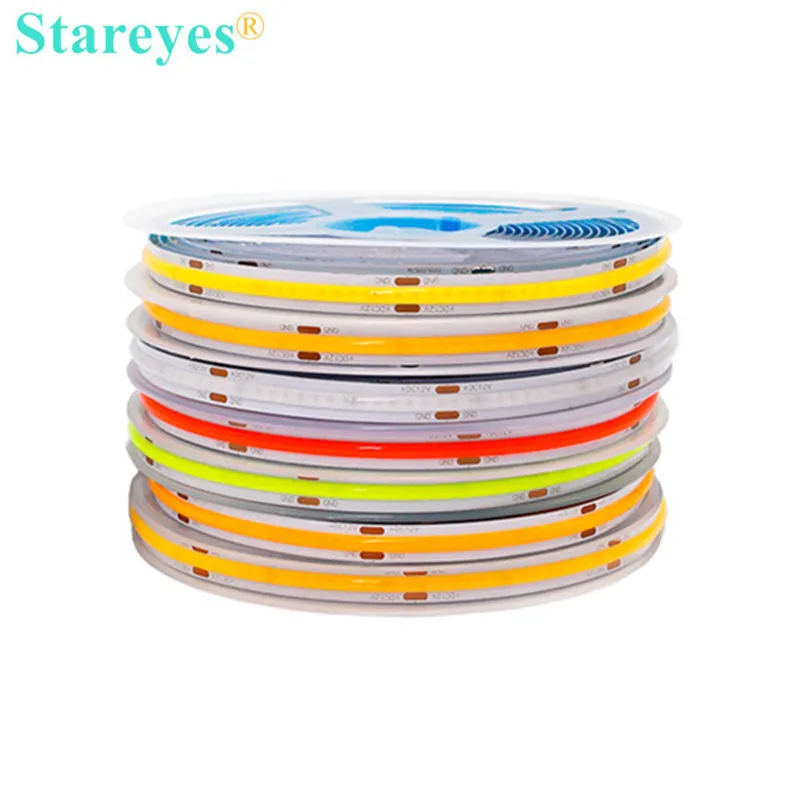 100 шт. FCOB светодиодная полоса освещения 320 384 528 LED/m 5m 12V 24V Высокая плотность гибкий FOB COB RA90 лента веревка линейное освещение с регулируемой яркостью