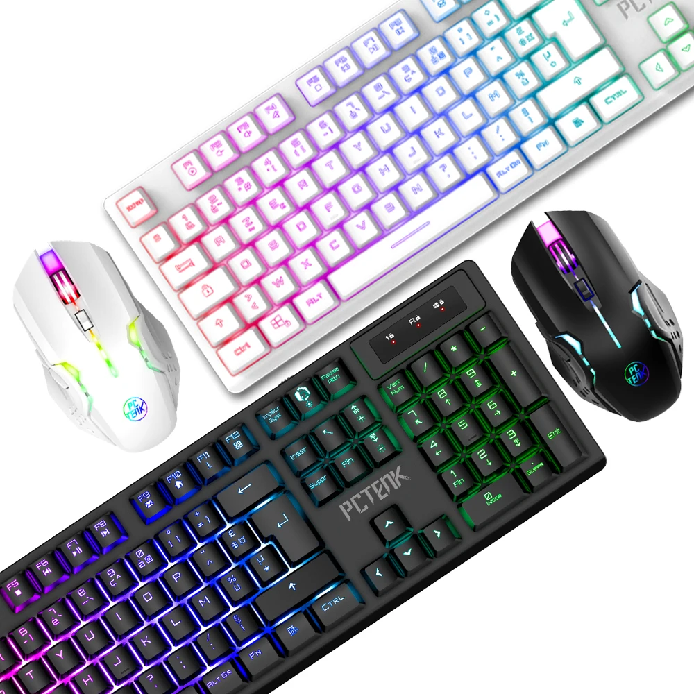 PCTENK XD82R professionals LED wired gaming keyboard and mouse combo backlit full size for gamer desktop mouse keyboard set