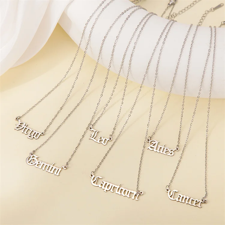 Wholesale New Simple Stainless Steel Personalized Creative Necklace Vintage English Letter Pendant Horoscope Necklace