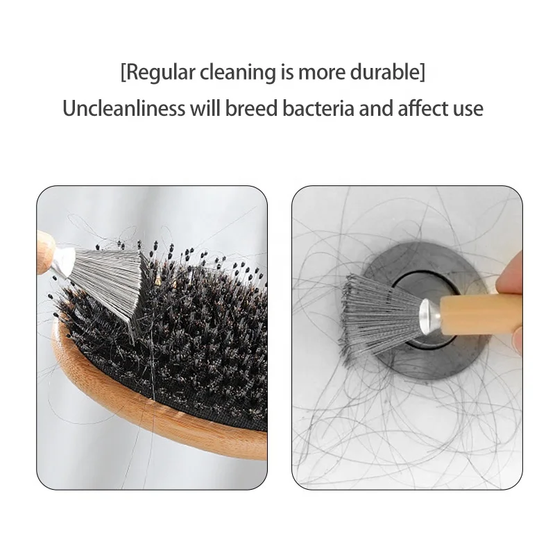 Hair Brush Cleaner Tool Cleaning Comb Cleaner Brushes Mini Hair Dirt Remover Brush Metal Wire Rake Wooden Handle for Women