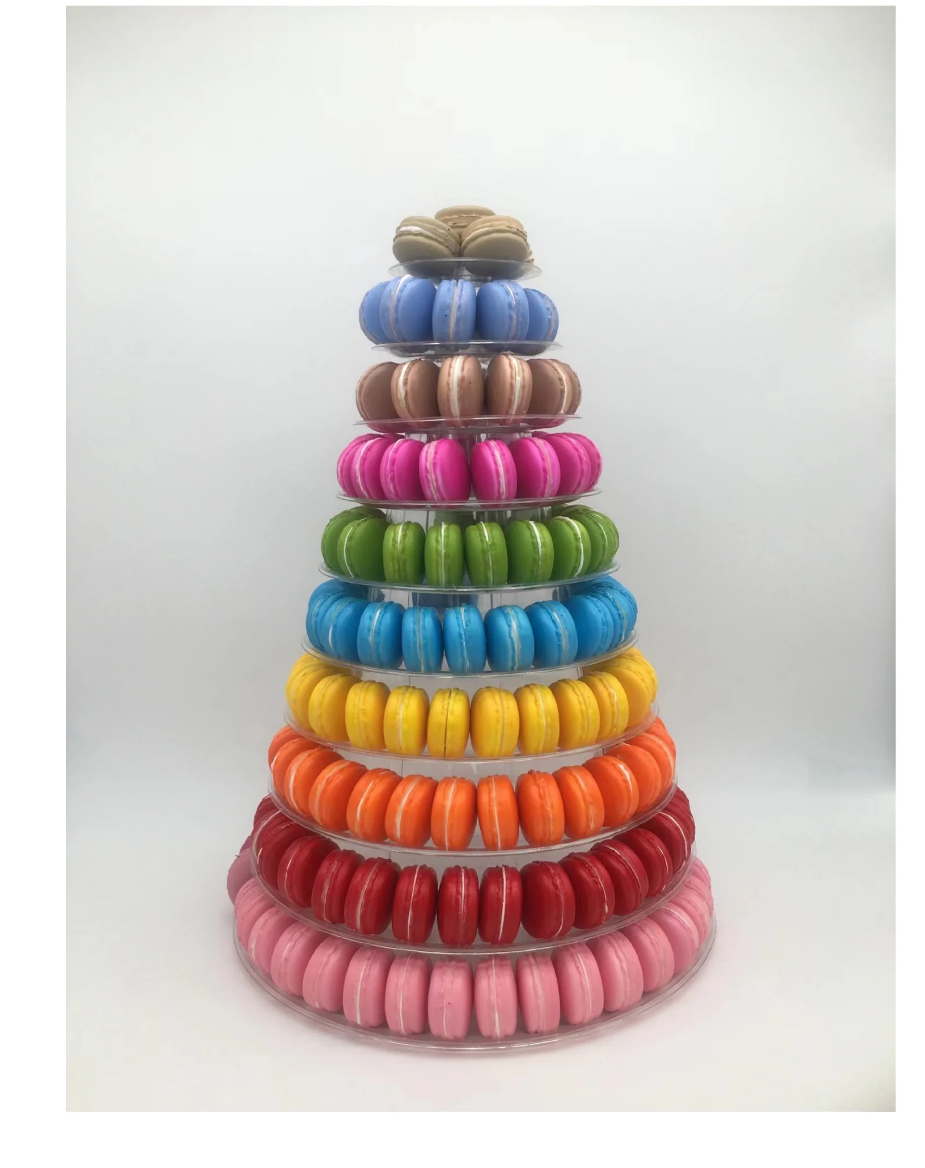 Hot-selling ready stock 10-layer food-grade PET plastic round Macaron display stand.
