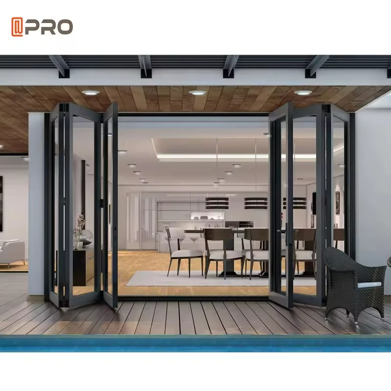 Customized Waterproof Glass Aluminum Folding Bifold Door Bifold Accordion Foldable Villa Exterior Patio Doors