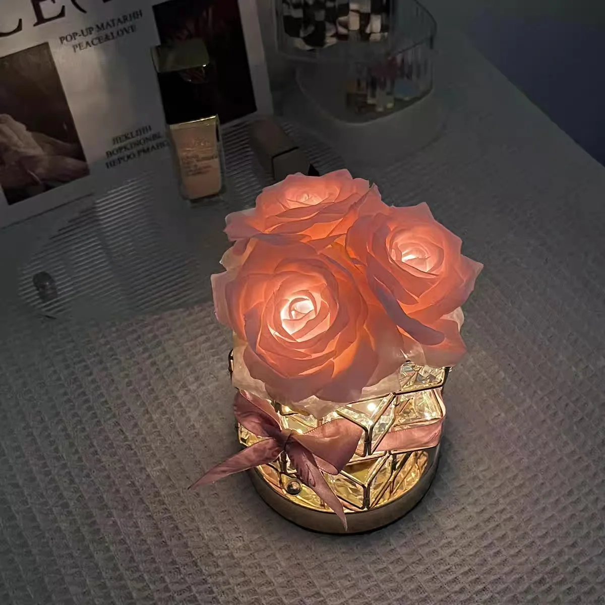 Gentle Pink Flower LED Table Lamp with Warm Lighting for Home Decor