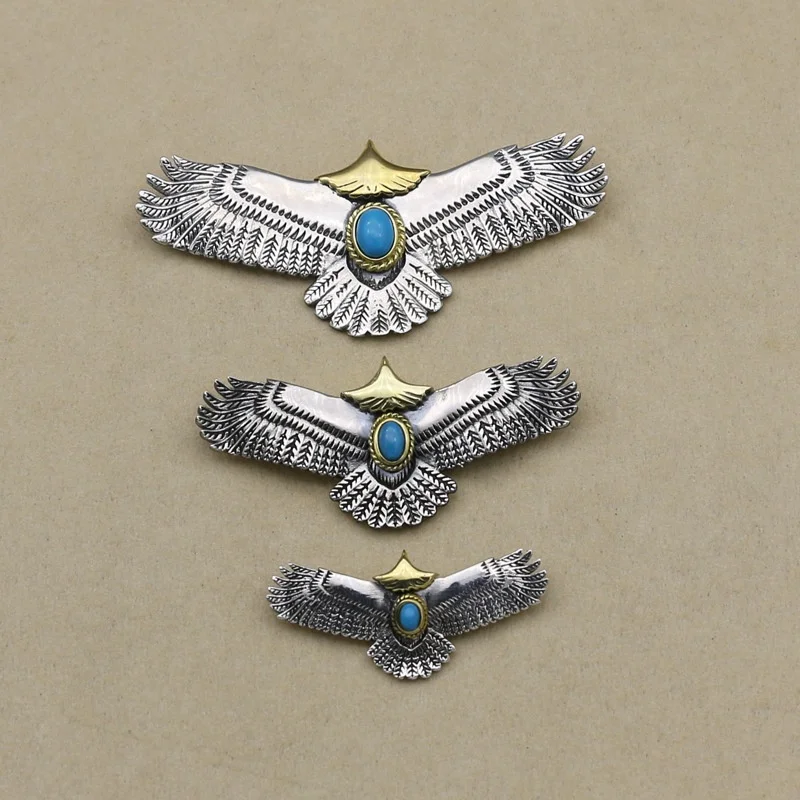 Fashion personalized jewelry solid 925 sterling silver big golden eagle feather turquoise pendant wholesale