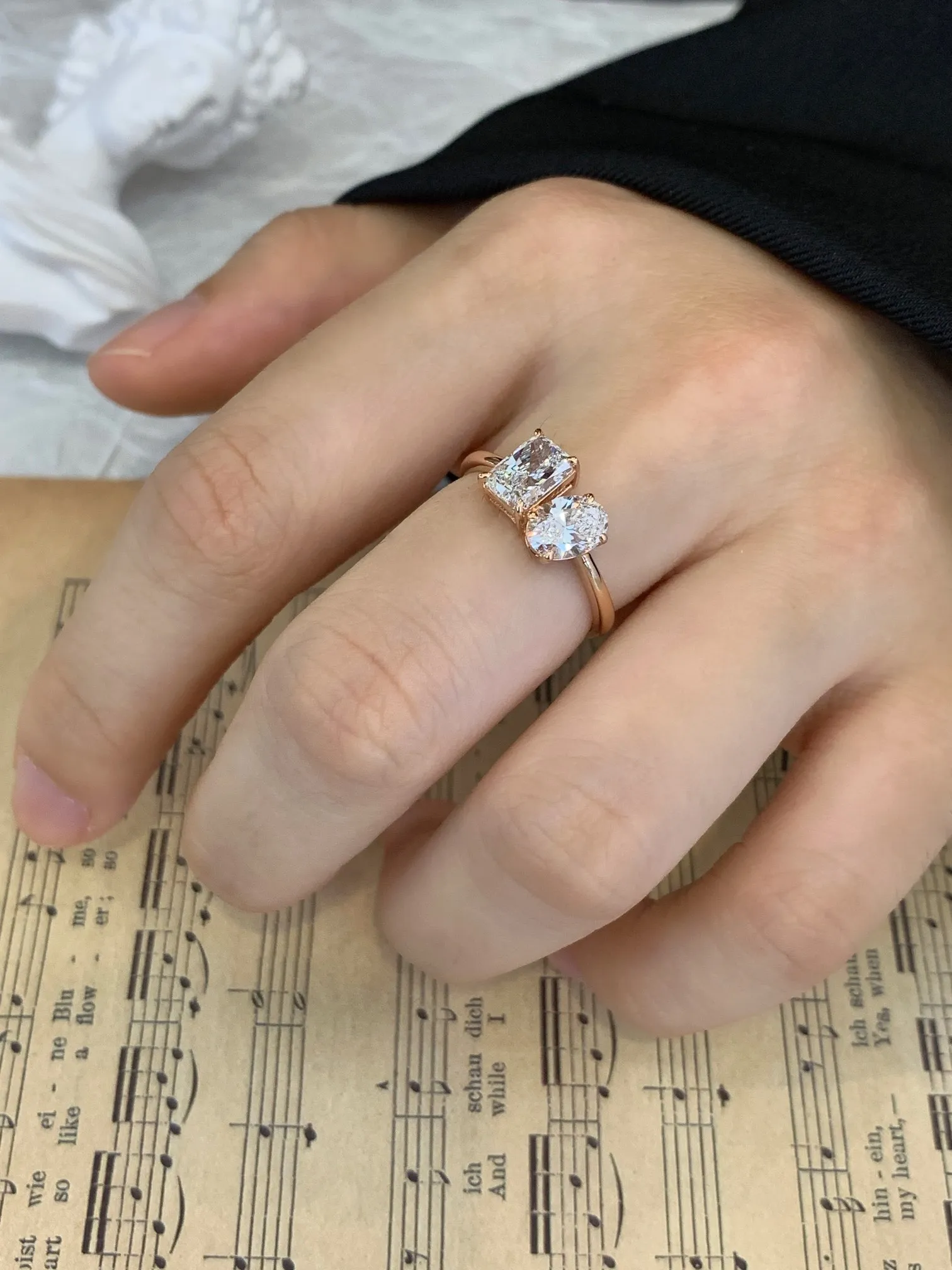 1.58CT Each Oval and Radiant Cut 2 Stones Rings Lab Crated Diamond  Engagement Eternity Ring 14K/18K Gold