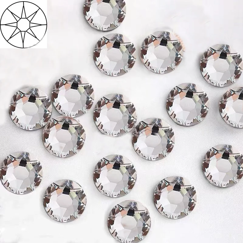 Lucky factory 2078# 60 colors 8+8 cuts hot fix crystal hot fix stone rhinestone strass with glue  for garment