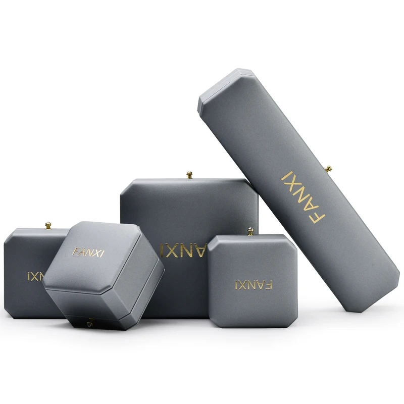 
New Arrival Octagonal shape Large Jewellery boxes Ring Earring Necklace Boxes light grey Pu leatherJewelry Packing Gift Box 
