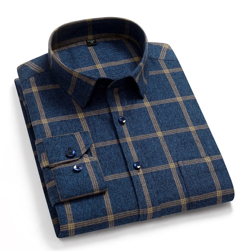 Long Sleeves Man Plaid Shirt Comfortable Quilted Polyester Flannel T Shirt