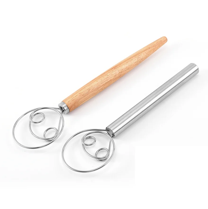 Wholesale Cheap Price custom high quality stainless steel dough whisk with wood handle