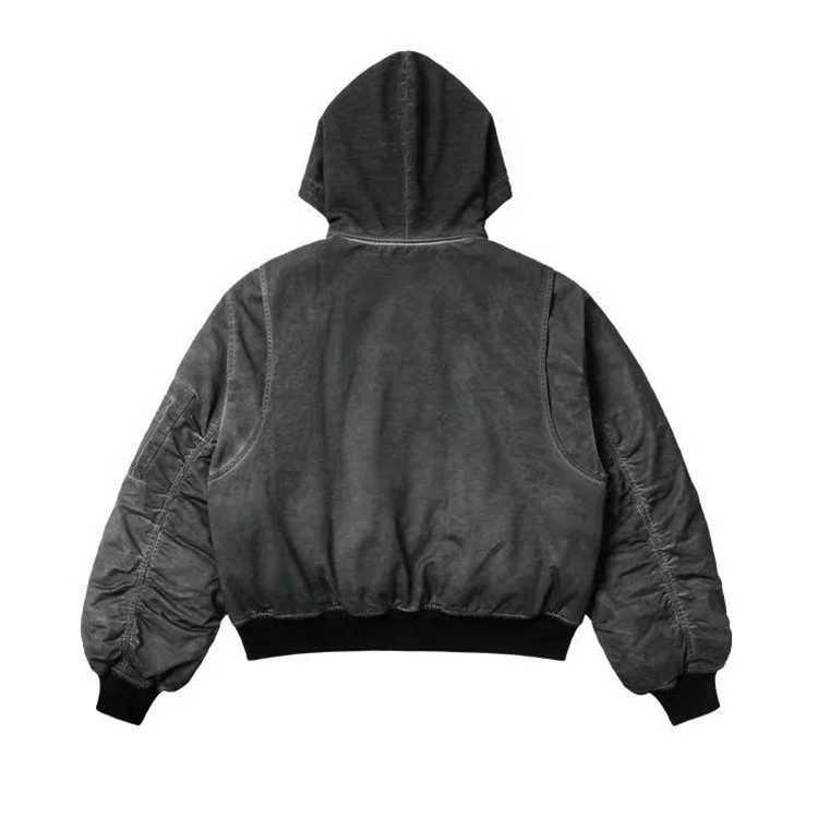 Finch garment Custom heavyweight canvas work jacket with hood distress cold dyed boxy crop workers workwear bomber jacket men