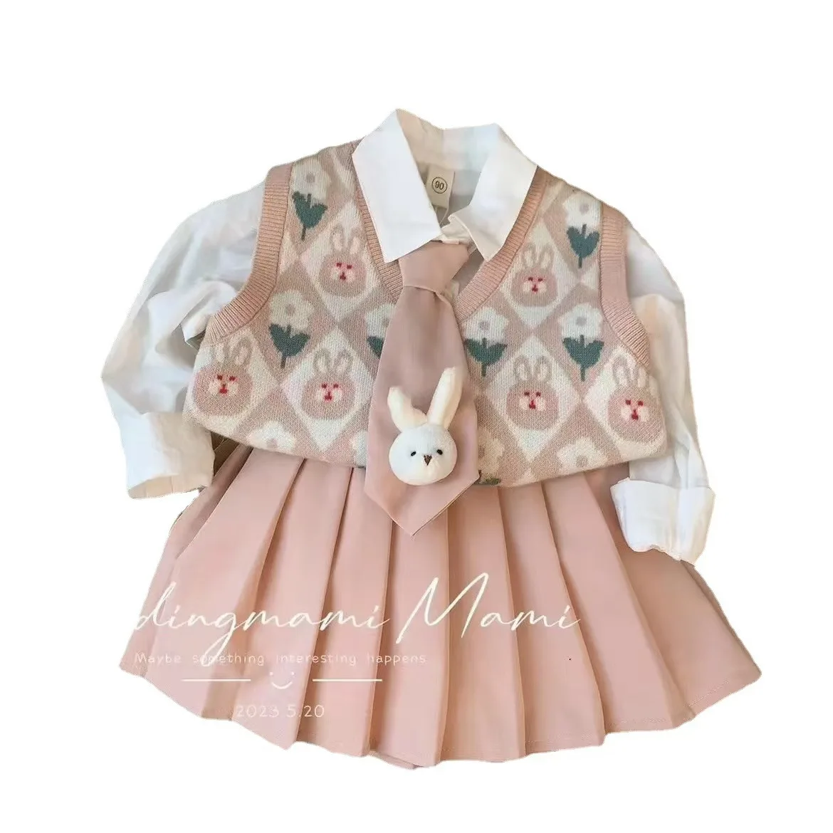 Shuoyang Pink outfit for cute girls in spring 2024 Daily clothing suitable for cute girls aged 5-15 china kids clothing