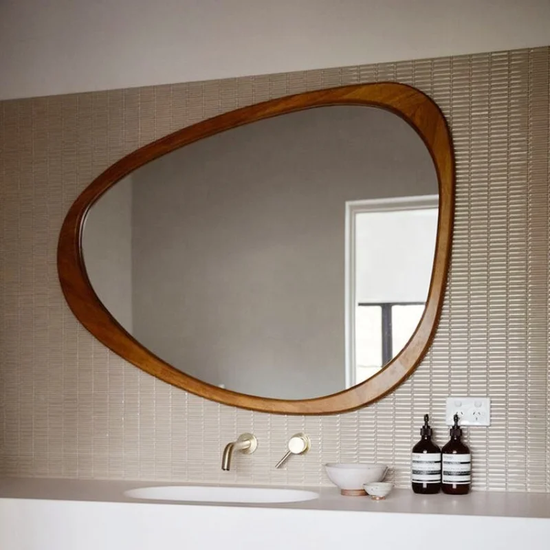 Factory Wholesale Modern Wood Framed Bathroom Decor Teardrop Water Drop Shaped Glass Bedroom Wall Hanging Mirror Miroir Espejo