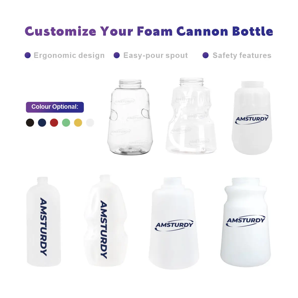 Amsturdy stainless steel Foam Cannon Plastic Water Hose Car Washer Automotive Green Bottle Cap Snow Lance Clear