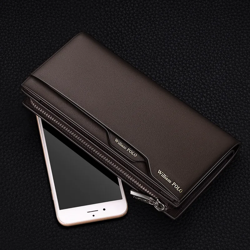 New Long wallet for men leather Large Capacity Man Clutch  Youth Multi Card Position black leather wallet